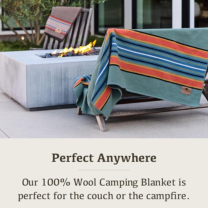 Chubbuck 100% Wool Blanket Camping (60 x 84) - Large Warm Blanket for Camping Emergency Outdoor Concerts and Home Use - Fire Retardant Soft and Warm Blankets for Winter (Glacier)