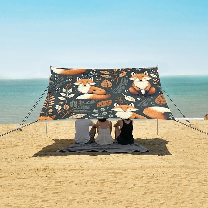 Beach Tent Sun Shelter Foxes with Eyes Closed Lightweight &amp Easy Setup Beach Shade Canopy for Camping Fishing