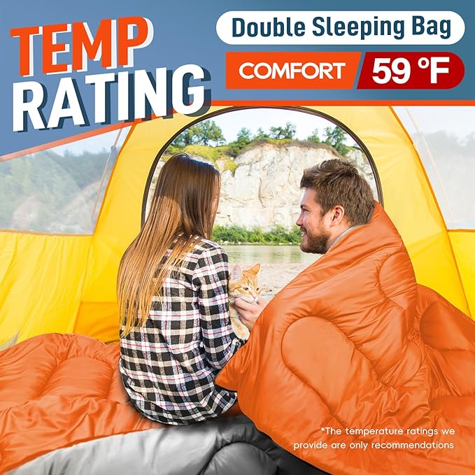 MEREZA Double Sleeping Bag for Adults Mens with Pillow XL Queen Size Two Person Sleeping Bag for All Season Camping Hiking Backpacking 2 Person Sleeping Bags for Cold Weather &amp Warm