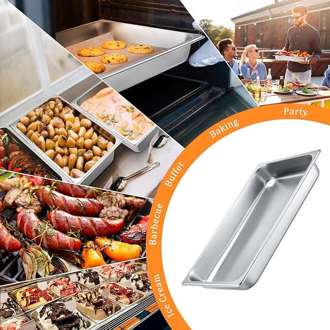 4 Pack Hotel Pans 1/1 Full Size 2.5 Inch Deep Steam Table Pan Stainless Steel Serving Trays Metal Trays for Food for Hotel Party Buffet Chafing Dishes Commercial Catering Supplies