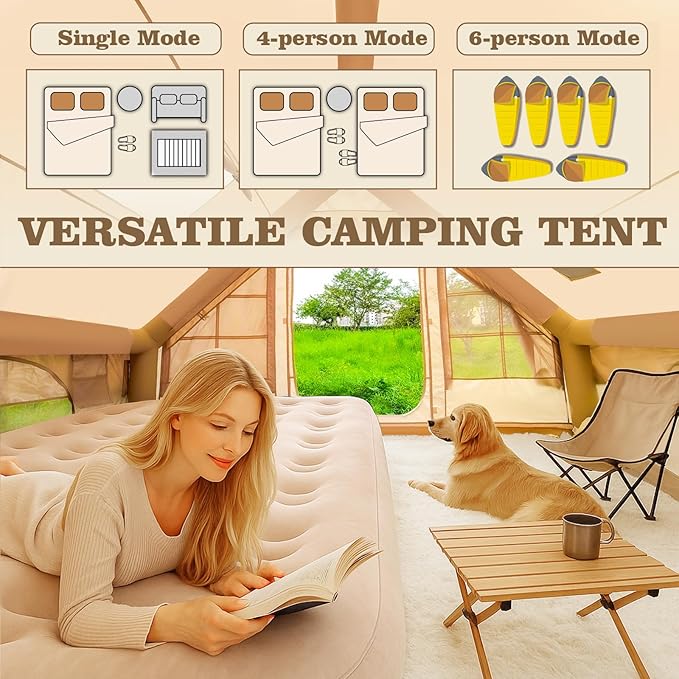 Inflatable Tents for Camping Large Inflatable Camping Tent with Hand Pump Easy Setup Tents for 2/4/6/8/10/12 People Portable Glamping Tent