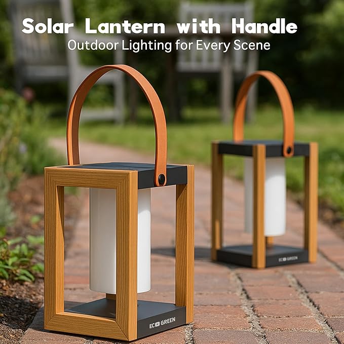 EcoGreen Solar Lantern with Handle – 7.87x12.2 in Waterproof Outdoor Solar Light Warm White 8H Auto-On Portable for Patio Yard Pathway Porch &amp Camping (Single Pack)