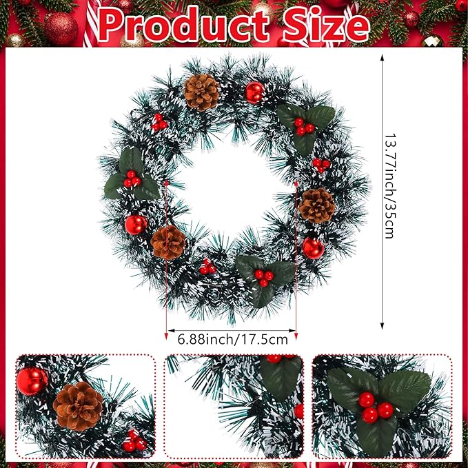 7 Pcs Christmas Lamp Post Decoration Set with Xmas Wreath Large Red Bow and 100 LEDs Solar Strip Light Outdoor Holiday Solar Post Lamp Decor for Garden Patios &ampYards
