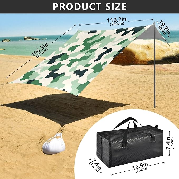 Black Green Teal Graffiti Camping Sun Shelter Beach Tent Portable Beach Sun Shade Outdoor Canopy for Camping Trips Fishing Picnic