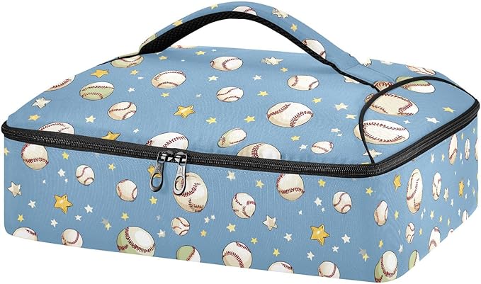 Casserole Carrier Baseballs and Stars PatternInsulated Casserole Carrier for Hot or Cold Food Thermal Lunch Tote for Potluck Parties Picnic Beach Fits 9 x 13 Inches Baking Dish