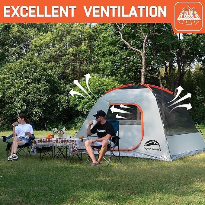 Happy Travel Camping Tent 4/6 Person Dome Tents for Camping with Rainfly Waterproof Clip Easy Setup Portable Family Tent with Mesh Windows 20% More Headroom Backpacking Tents for Camping &amp Hiki