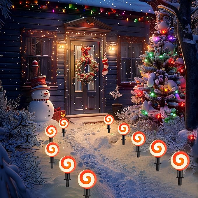 Ultimate Unicorn Christmas Decoration Lollipop Pathway Lights Pathway Lights Decoration Red Peppermint Lights Outdoor with Stakes LED Lollipop Lights for Pathway Yard Sidewalk Garden Rooftop