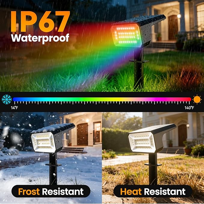 Fabrito Color Changing Solar Spot Lights Outdoor 10 Pack [6+1 Lighting Modes] Auto On/Off RGB Spotlights Waterproof Multicolor Landscape Lights for Garden Tree Halloween Christmas