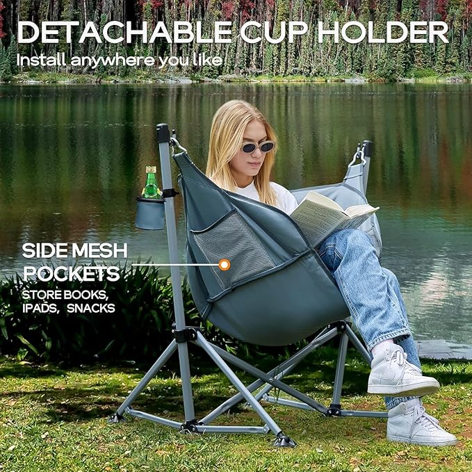 Portal Large Hammock Camping Chair Folding Rocking Chairs Portable Swinging Chair Wide Seat for Outdoor Lawn Patio GardenSupport 350 lbs Grey 2 Pack