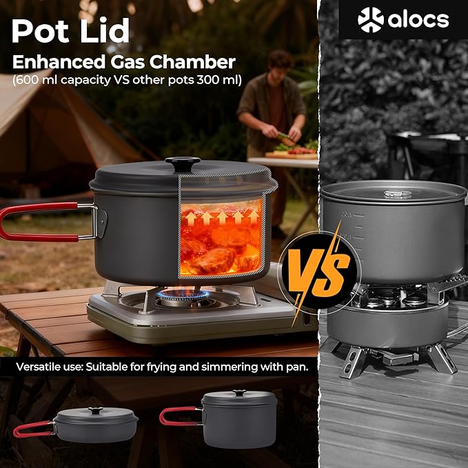 Alocs Camping Cookware Set Camping Gear Compact Camping Pots and Pans Set Durable Hard Alumina Camping Cooking Set for Outdoor Backpacking Camping Hiking Picnic Included Mesh Carry Bag