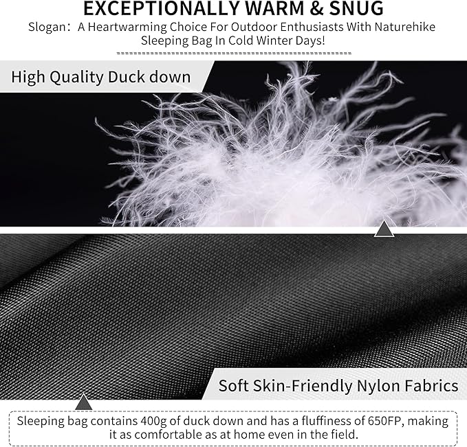 Naturehike Ultralight Down Sleeping Bag 650FP Backpacking Sleeping Bag for Adults 40.4℉ Waterproof Sleeping Bags for Camping Hiking Traveling with Compression Sack