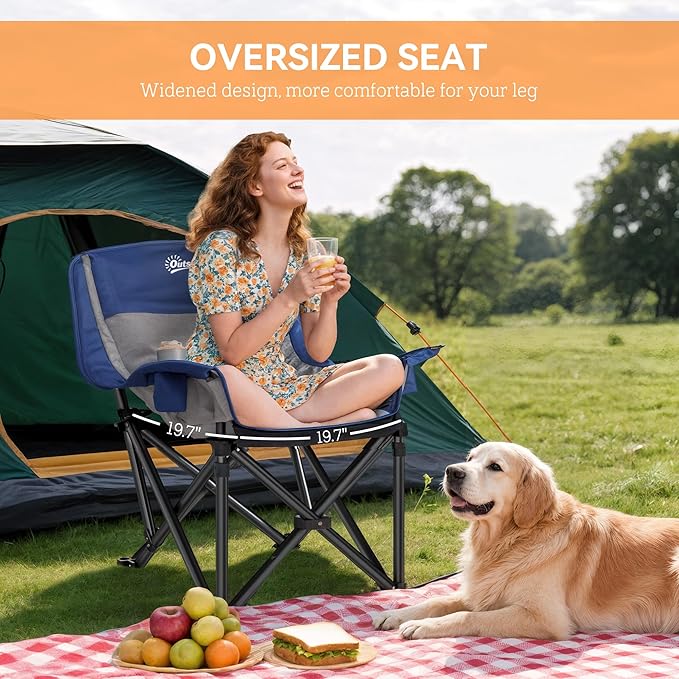 Outsunny Double Camping Chair for Adults Padded Folding Camp Chair for 2 Person with Armrest Wine Glass Holder Cup Holder Carry Bag for Outdoor Sports Picnics Supports up to 552 lbs.