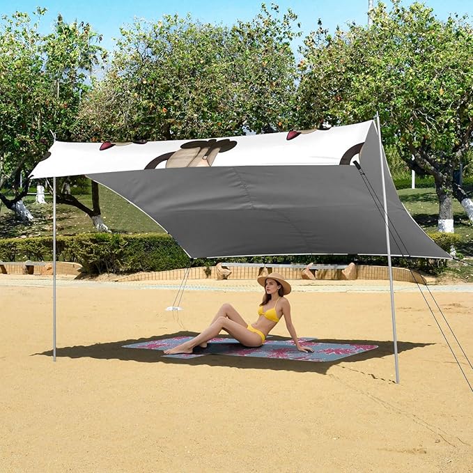 Cute Siamese Cat Camping Sun Shelter Beach Tent Portable Beach Sun Shade Outdoor Canopy for Camping Trips Fishing Picnic
