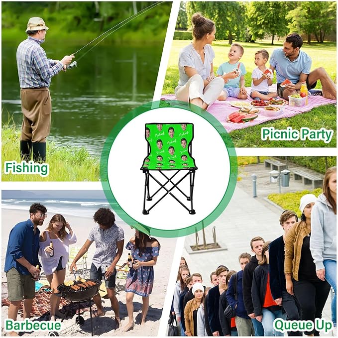 Lime Custom Photo Folding Camping Chair for Teen Child Personalized Name 14.6×14.6in Portable Outdoor Chair with Carry Bag for Barbeques Picnic Lawn