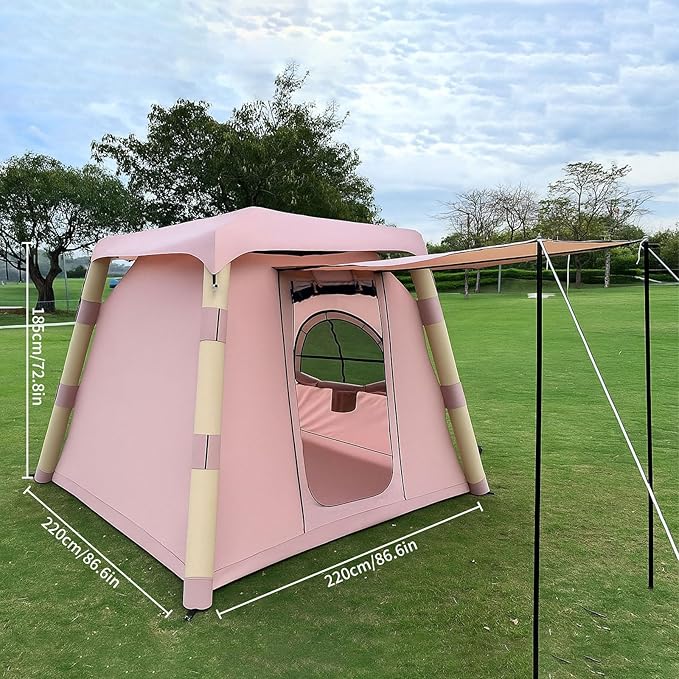Inflatable Camping Tent for 3-4 Person Easy 2-Min Setup Luxury Air Tent Waterproof PU3000 &amp UPF 50+ Sun Protection Heavy Duty 300D Oxford Glamping Tent with Awning &amp Mesh Windows