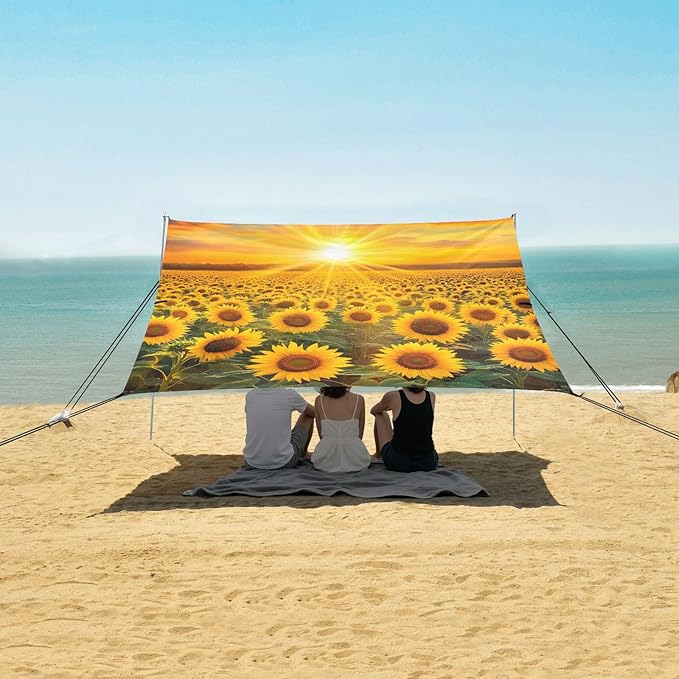 Bolaz Beach Canopy Tent Sun Shade9'×10.5' Large Family Beach Shade UPF50+- Outdoor Shade for Camping Trips FishingSunflower Field