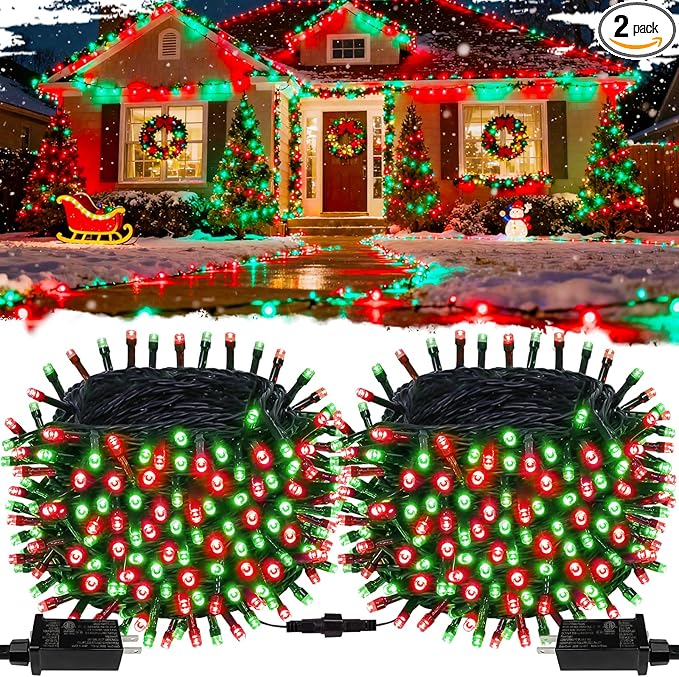 OZS Connectable Red and Green Christmas String Lights 2Pack Total 164FT 400LED Christmas Lights for Outdoor Indoor Plug in Tree Lights with 8 Modes String Lights for Christmas Decorations Holiday