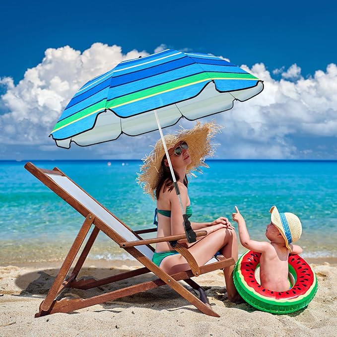 Buryeah 2 Pcs Automatic Chair Umbrella with Universal Clamp 44 UPF 50+ Portable Clamp on Beach Chair Adjustable Wheelchair Umbrella for Outdoor Patio Parasol
