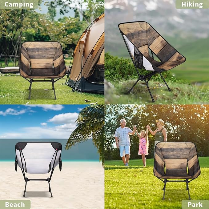 Honeybaby Folding Camping Chair Wood Pattern Camping Chairs Lightweight Portable Chair Outdoor Foldable Chairs for Camping Travel Picnic Beach Hiking