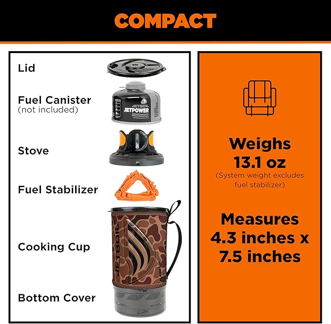 Jetboil Flash Portable Fast Boil Stove for Camping and Backpacking with 1-Step Auto Ignition Propane/Isobutane Burner with Cooking Cup