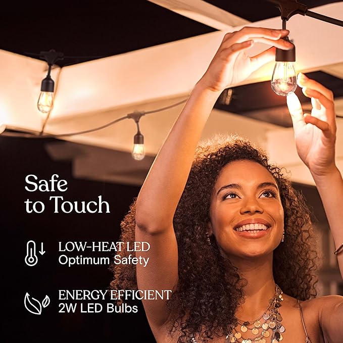 Brightech Ambience Pro 105Ft LED String Lights - 1W Commercial Grade Patio Lighting Outdoor Waterproof - Heavy Duty Dimmable Vintage Edison Porch Lights for Outside Backyard - 34 Bulbs Soft White