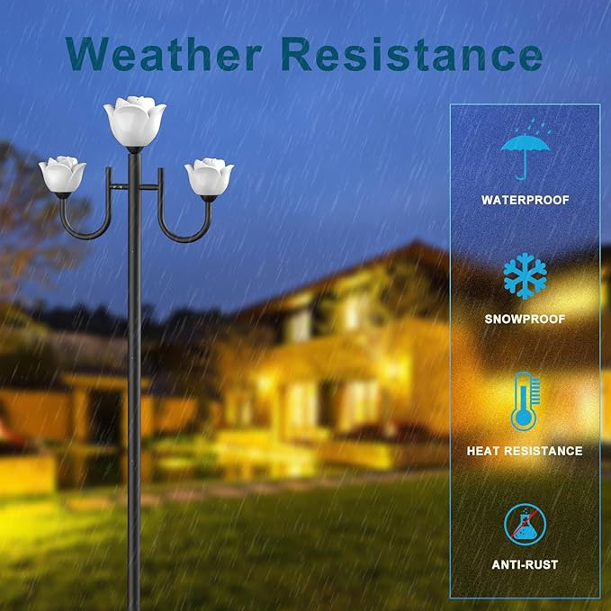 Lightdot 3-Lights Outdoor Lamp Post Light IP65 Waterproof Street Light Pole Lights Fixture with Flower Shade Outside Post Lights for Yard/Garden/Driveway (3000K LED Bulbs Included)
