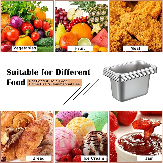 BSTKEY 6 Pack 1/9 Size 4 Inch Deep Hotel Pans Stainless Steel Steam Table Pan Stackable Catering Pan Metal Pan Commercial Food Pans for Kitchen Restaurant Buffet Party Supplies