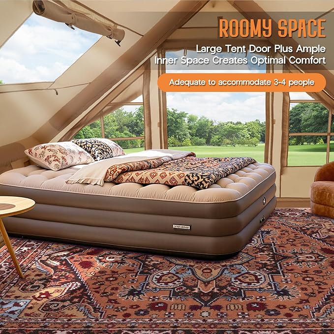 SPECRAFT Canvas Bell Yurt Tents &amp Inflatable Tent for Camping Waterproof Glamping Tent with Stove Jack Breathable Mesh Snowproofing Spacious 4-Season Family Shelter for Outdoor Camping Partie