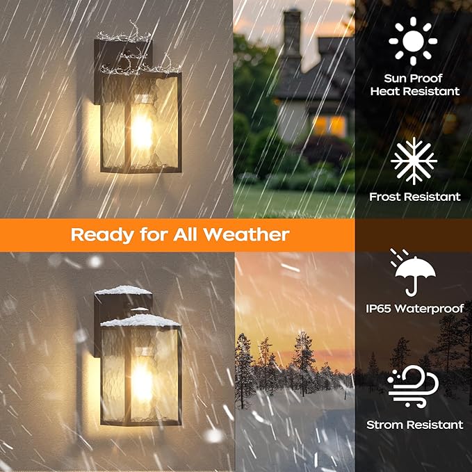 WIHTU Dusk to Dawn Outdoor Lighting Fixtures Black Exterior Front Porch Light Sensor Wall Sconce Lamp Waterproof Wall Lantern Anti Rust Outside Coach Lights for House Doorway Garage