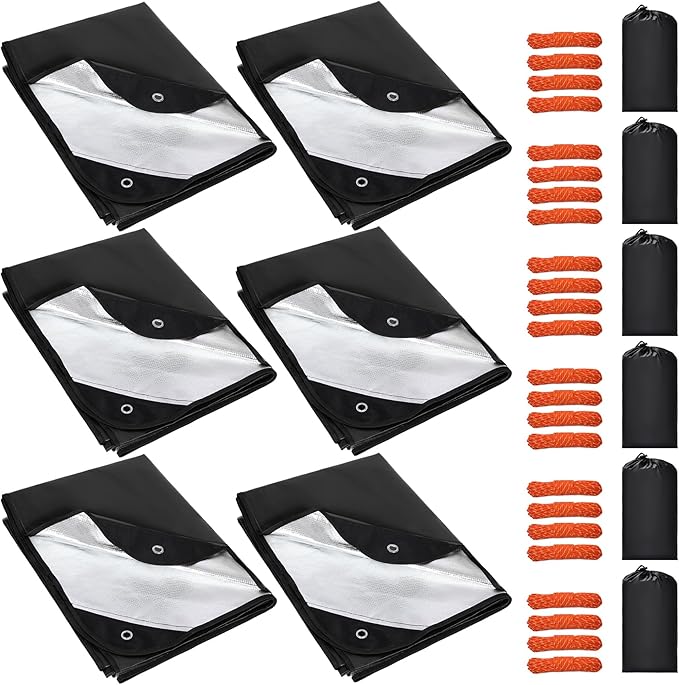 RedSwing 6 Pack Heavy Duty Reflective Survival Space Blankets Multipurpose Emergency Thermal Blanket for All Weather Black