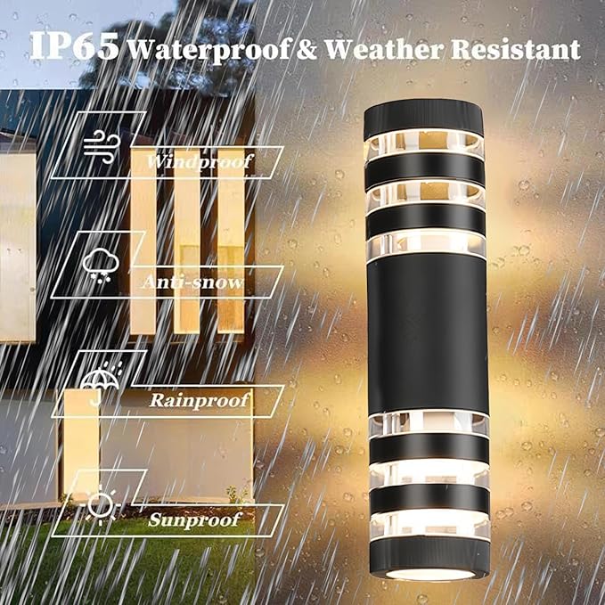 6Pack 15inch LED Cylinder Up &amp Down Wall Lights18W Modern Outdoor Wall Light 4000K Day White Aluminum Body Waterproof IP65 LED Exterior Light Fixtures Wall Mount for House Patio Garage Garden