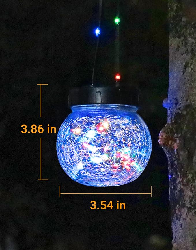 PARTPHONER Solar Lights Outdoor Waterproof 12-Pack Solar Powered Hanging Lantern Cracked Glass Hanging Globes for Yard Decor Christmas Decoration Shepherd Hook Garden Tree Ornaments RGB