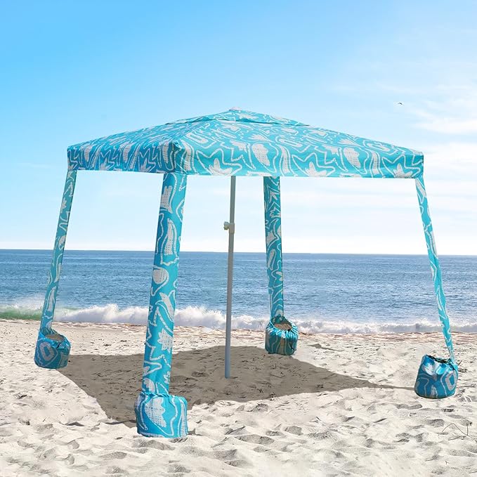 AMMSUN Beach Cabana 6.2'×6.2' Beach Canopy Easy Set up and Take Down Cabana Tent with Sand Pockets Instant Sun Shade with Side Wall Tropical Aqua