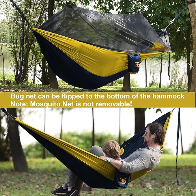 Camping Hammock with NetTravel Portable Lightweight Hammocks with Tree Straps and Solid D-Shape CarabinersParachute Nylon Hammock for Outsides Backpacking Beach Backyard Patio Hiking