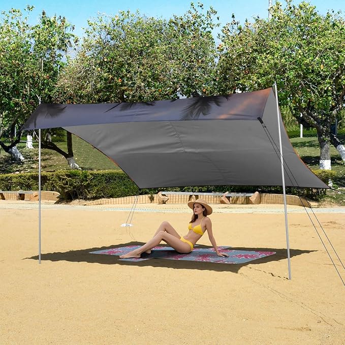 Beach Tent Sun Shelter Orange-red Sunset Coconut Tree Lightweight &amp Easy Setup Beach Shade Canopy for Camping Fishing
