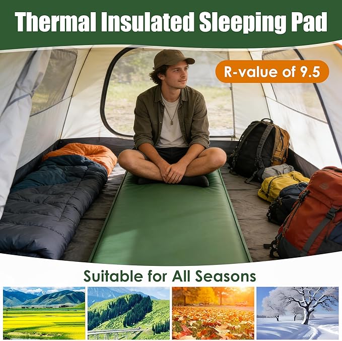 Memory Sleeping Pad 3.1 Self Inflating Sleeping Pad for Camping Easy Inflate &amp Deflate Portable Foam Mattress with Pillow 9.5 R-Value Insulated Sleeping Mat for Backpacking Car Travel Tent