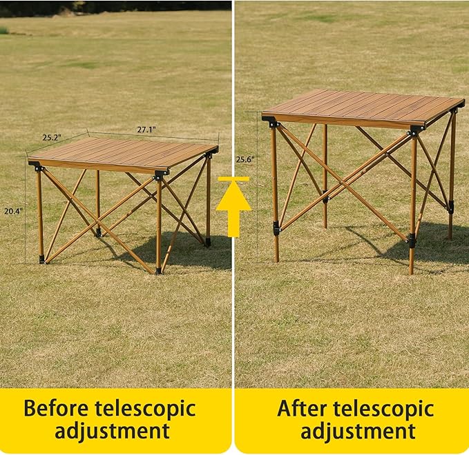 Whitsunday Outdoor Folding Table 20.4-25.6 Height Adjustment Camping Portable Table for CampingPicnicParkBeach