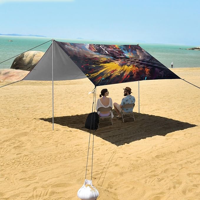 Camping Sun Shelters Watercolor Train Vehicle Beach Canopy 126 * 110.2in