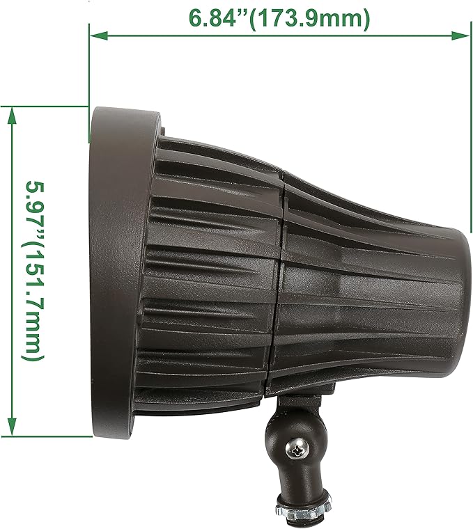 GKOLED 20W Bullet/Round Outdoor Spotlight 20° Narrow Beam Angle Light 2400 Lumens Aluminum Waterproof Flag Pole Lights 4000K Cool White 120-277V AC UL Listed and DLC Qualified 5 Years Warranty