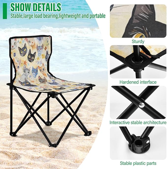 KLL Beauty Devon Rexcats Gold Foldable Foldable Chair Ultra Lightweight Youth Camping Chair Carry Bag Included Hiking Chair for Traveling Camping