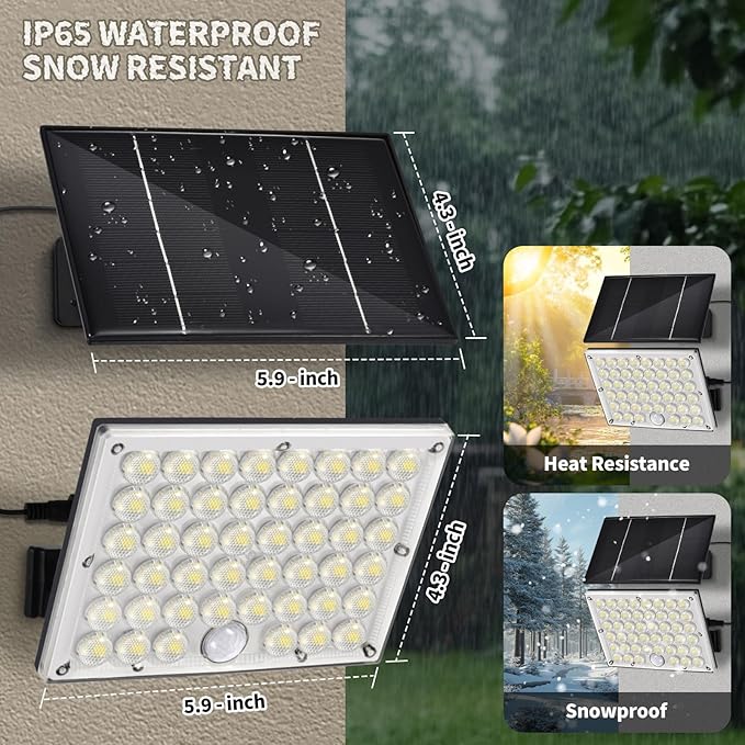 184 LED Solar Lights Outdoor Waterproof Solar Motion Sensor Flood Lights Outside with 3 Modes Adjustable Auto On/Off 20Ft Cable for Porch Patio Garden GarageYard 4 Packs