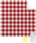 Beach Blanket Waterproof Sandproof Vintage Red White Checker Plaid Quick Drying Beach Mat with 4 Stakes Farmhouse Buffalo Check Lightweight Picnic Blanket for Travel Camping Outdoor 95x80