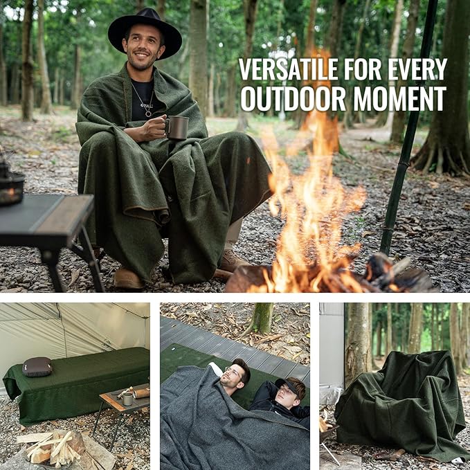 ONETIGRIS Wool Blanket Camping Wool Blanket–Large Cozy WashableGreat for CampingOutdoorsCarSporting Events Bushcraft Survival Kits 64in x 87in