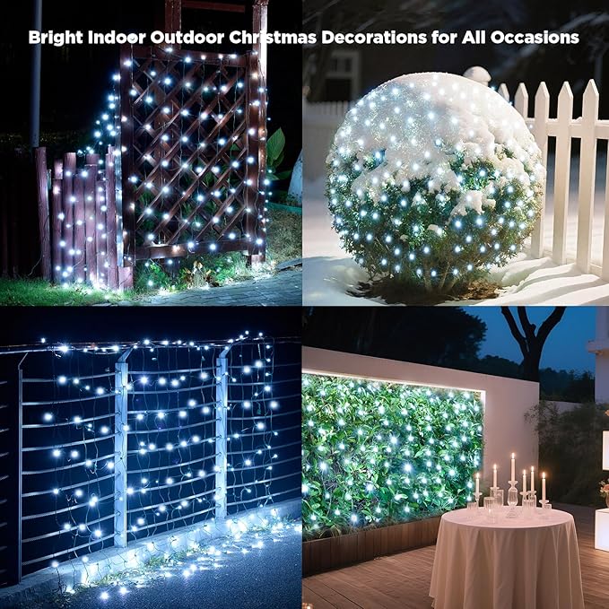 Led Net Lights Christmas Lights Outdoor 200Leds 9ft x 6ft Upgraded White Christmas Net Lighting Waterproof 5mm LED Wide Angle Outdoor Indoor Mesh Net Light for Trees Bushes Shrubs Decorations