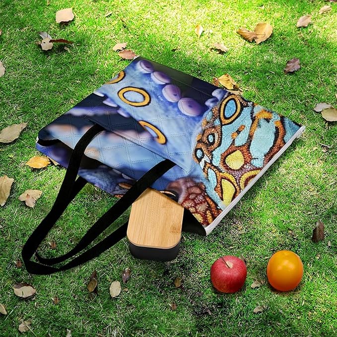 Zipper Blue Ringed Octopus Style Picnic Mat Suitable for Travel Camping Park Or Home Use