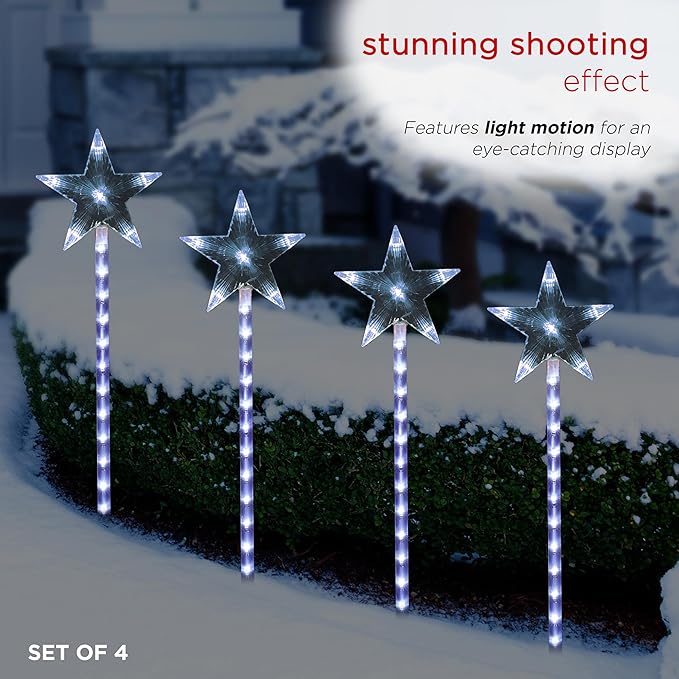 Alpine Corporation Holiday Décor Shooting Star Garden Stake with LED Lights 4-Pack Christmas Decoration