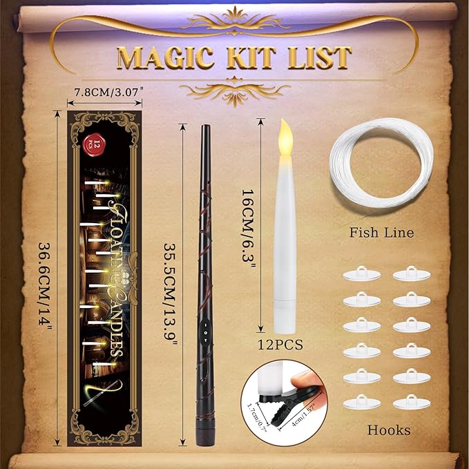 Halloween Decorations - Floating Candles with Wand &amp 6-Hour Timer - Flameless LED Hanging Candles with Clip Battery Operated Window Taper Candle for Indoor/Outdoor Halloween &amp Holiday Decor 1