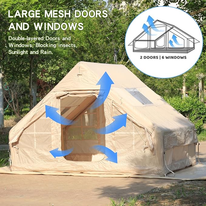Inflatable Tent for Camping4/6 Person Blow Up Air Glamping Room Tent House with Stove