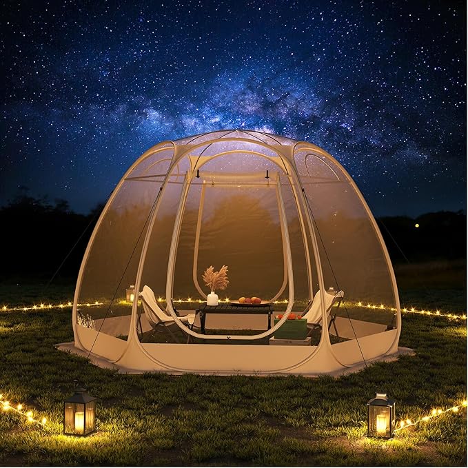 8-14 Person Pop-up Bubble Tent with Waterproof Roof &amp Vent Windows – 10ft-12ft Camping Shelters Outdoor Garden Dome Igloo with 0.15mm Clear PVC 540° Transparent Screen Room for Patio Backyard