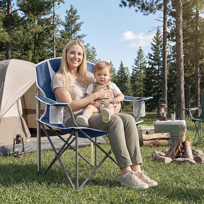 SUNNYFEEL Oversized Camping Chair 2 Pack for Big &amp Tall Adults Heavy Duty Folding Camp Chair Supports 500 lbs High Back Lawn Chair with Cup Holder Portable Outdoor Chair for Camping Fishing &am